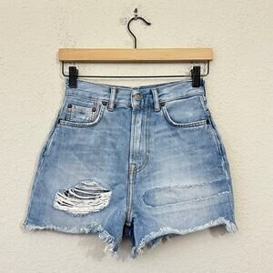 ACNE STUDIOS Jean Shorts Blue Denim Distressed High Rise Cut Off Grunge